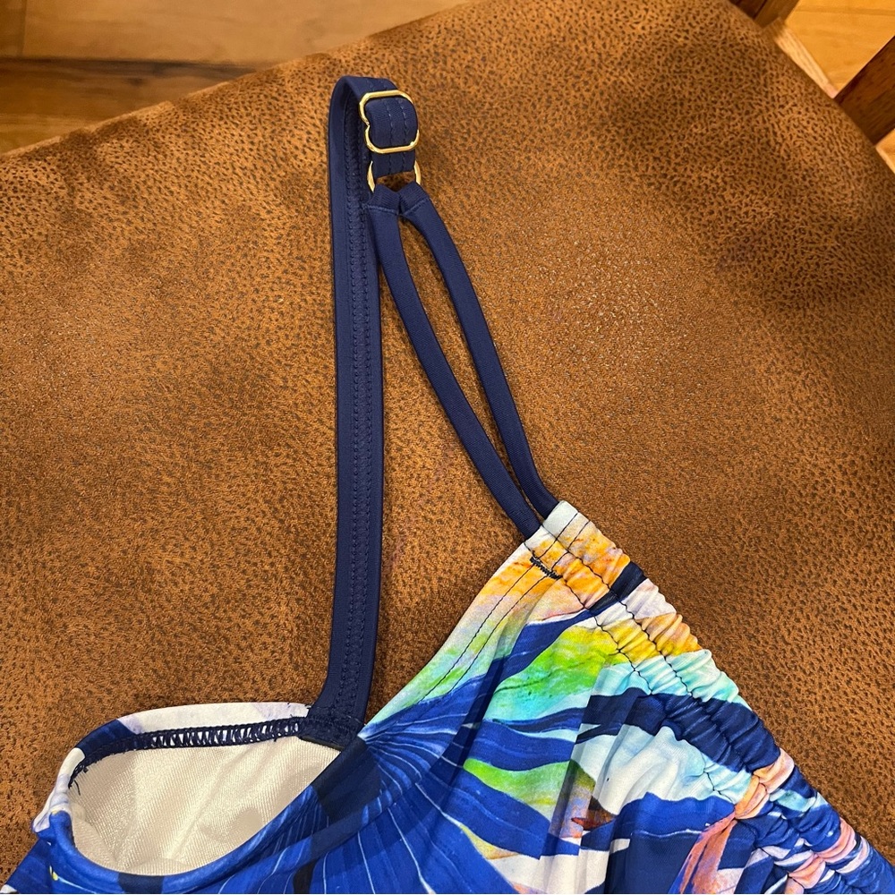 Maxine of Hollywood blue palm party tiered tankini set,  halter style size 12 - Picture 3 of 5
